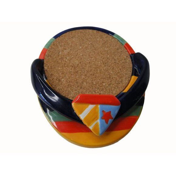 Flip Flop Coasters Beach Themed Ceramic Sailboat & Shell Set of 2 - Picture 3 of 5